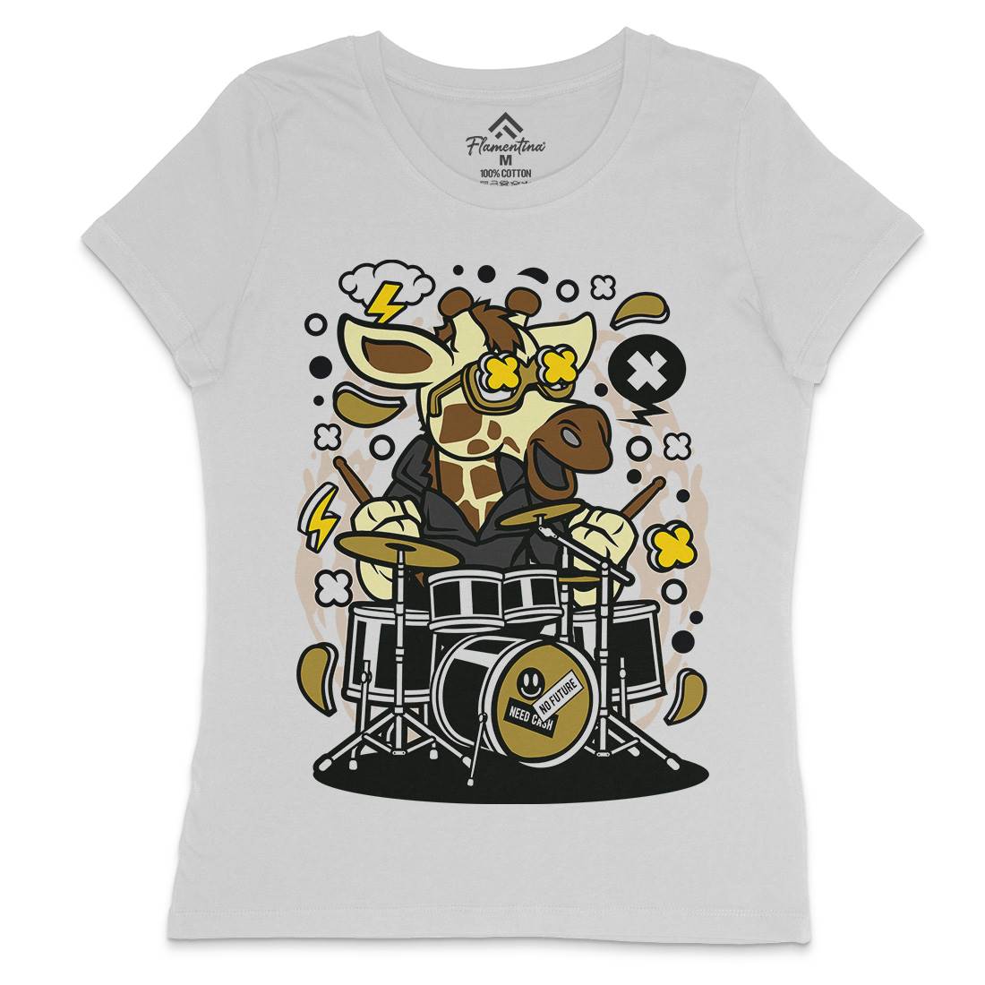 Giraffe Drummer Womens Crew Neck T-Shirt Music C552