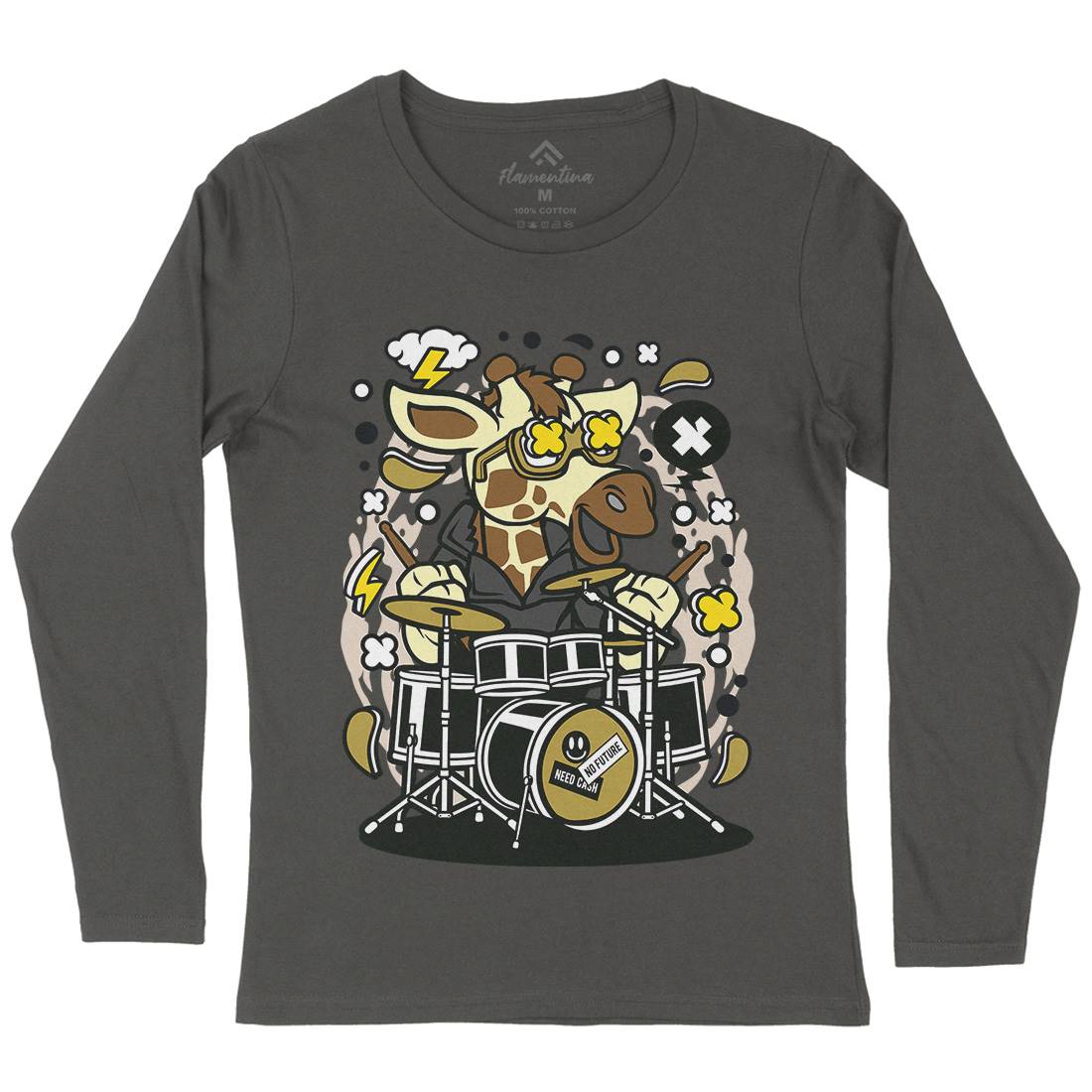 Giraffe Drummer Womens Long Sleeve T-Shirt Music C552