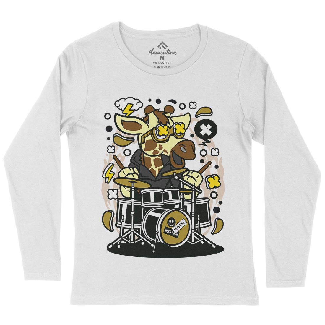 Giraffe Drummer Womens Long Sleeve T-Shirt Music C552