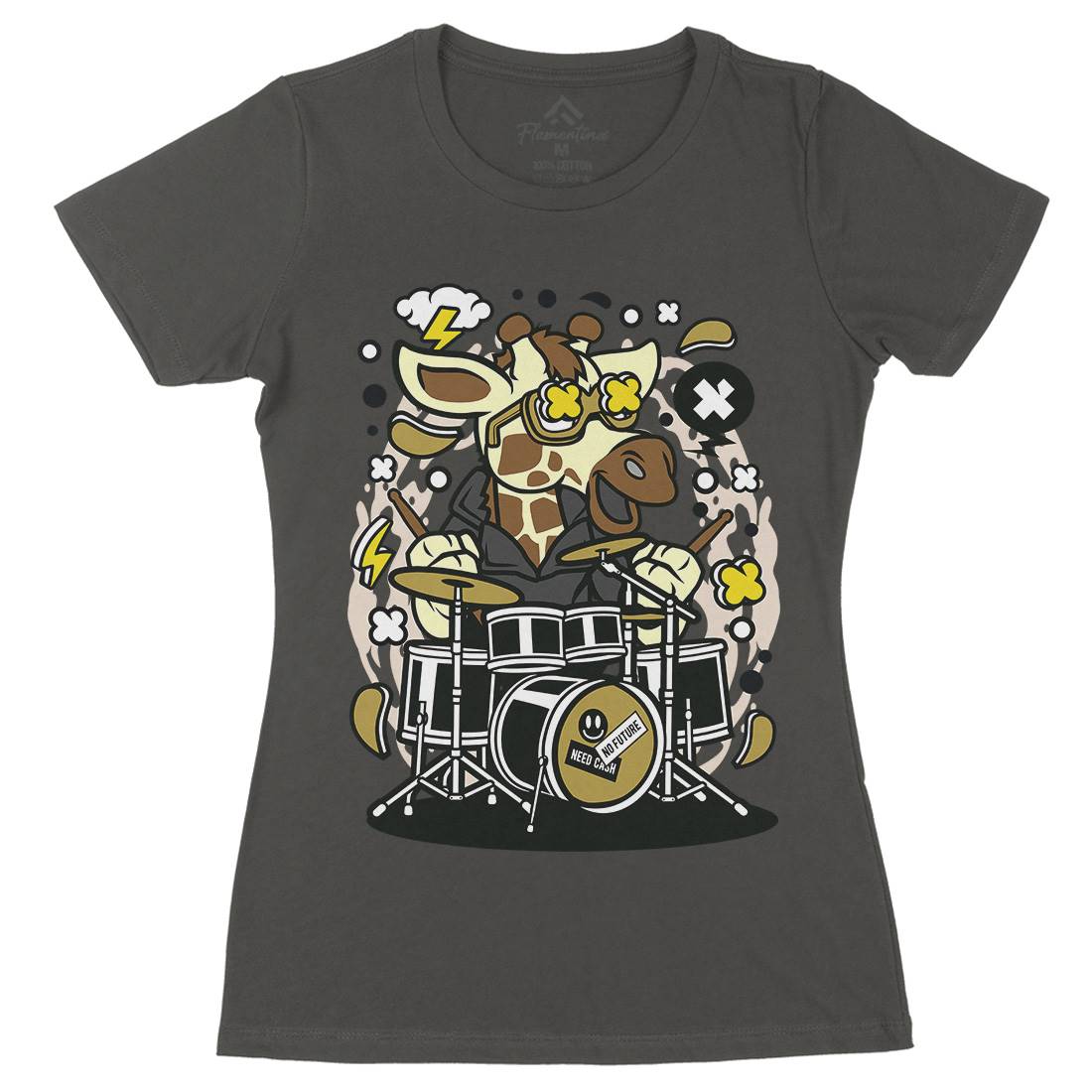 Giraffe Drummer Womens Organic Crew Neck T-Shirt Music C552