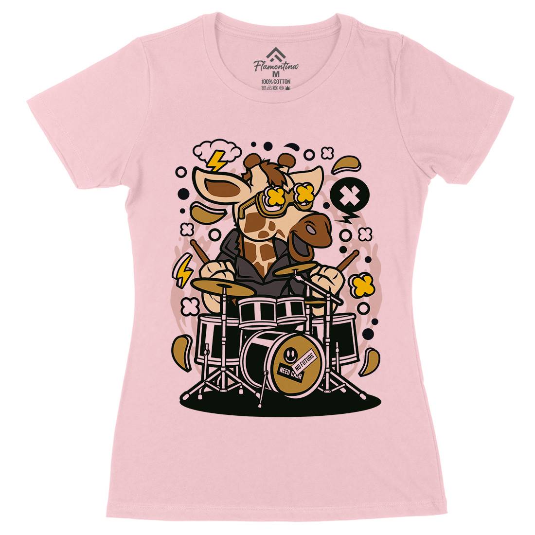 Giraffe Drummer Womens Organic Crew Neck T-Shirt Music C552
