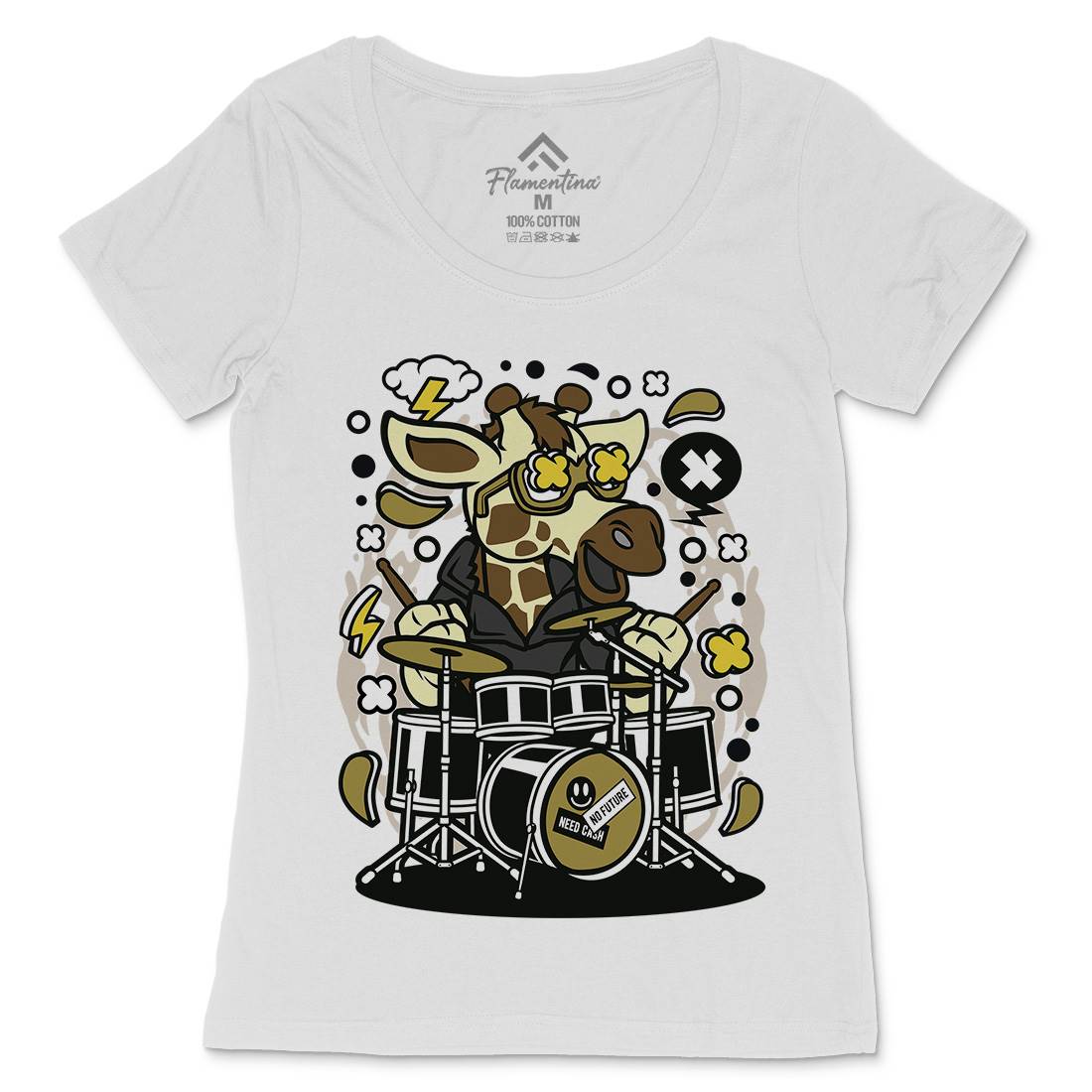 Giraffe Drummer Womens Scoop Neck T-Shirt Music C552