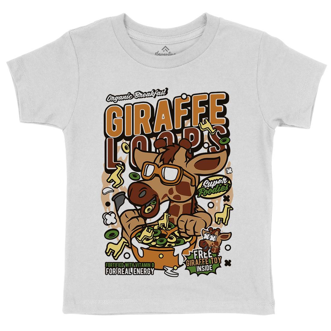 Giraffe Loops Kids Organic Crew Neck T-Shirt Food C553