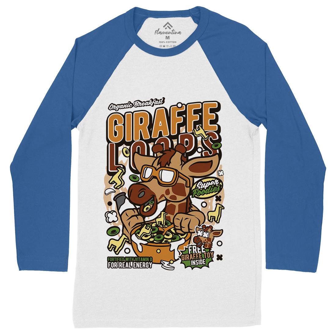 Giraffe Loops Mens Long Sleeve Baseball T-Shirt Food C553