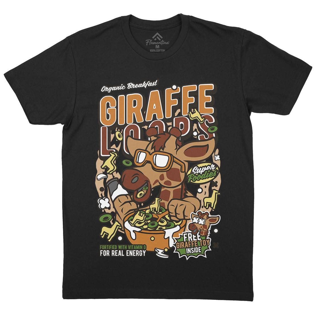 Giraffe Loops Mens Organic Crew Neck T-Shirt Food C553