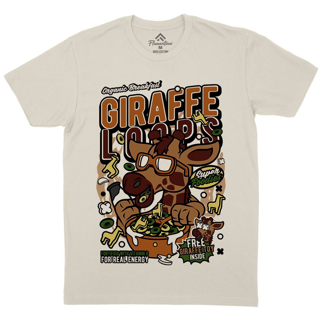 Giraffe Loops Mens Organic Crew Neck T-Shirt Food C553