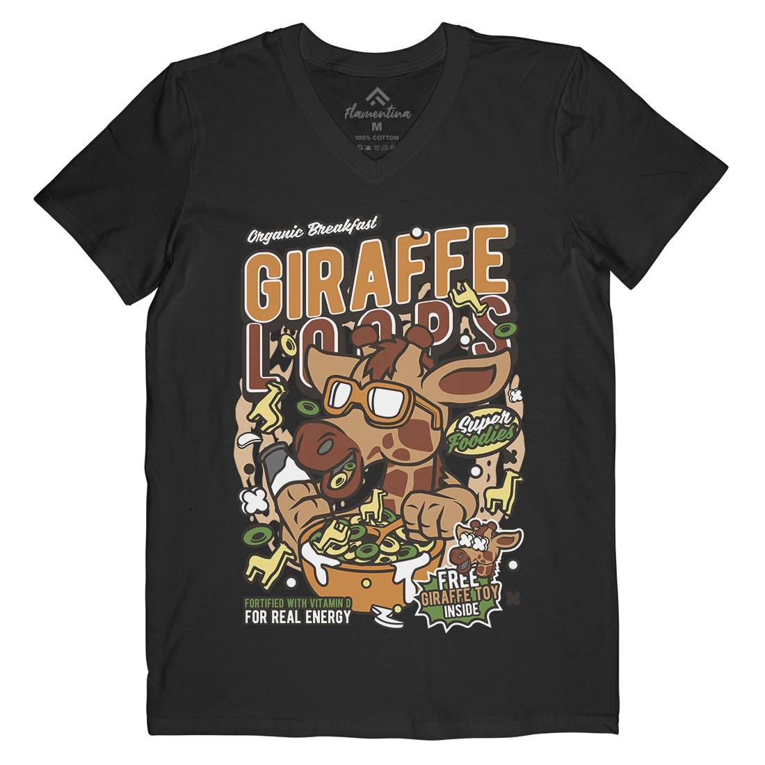 Giraffe Loops Mens Organic V-Neck T-Shirt Food C553