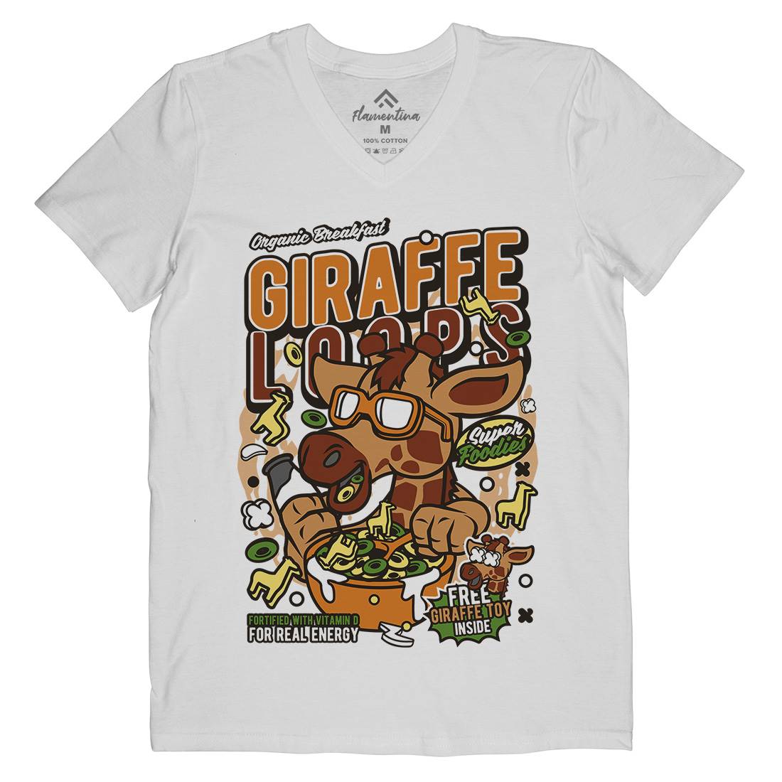 Giraffe Loops Mens Organic V-Neck T-Shirt Food C553