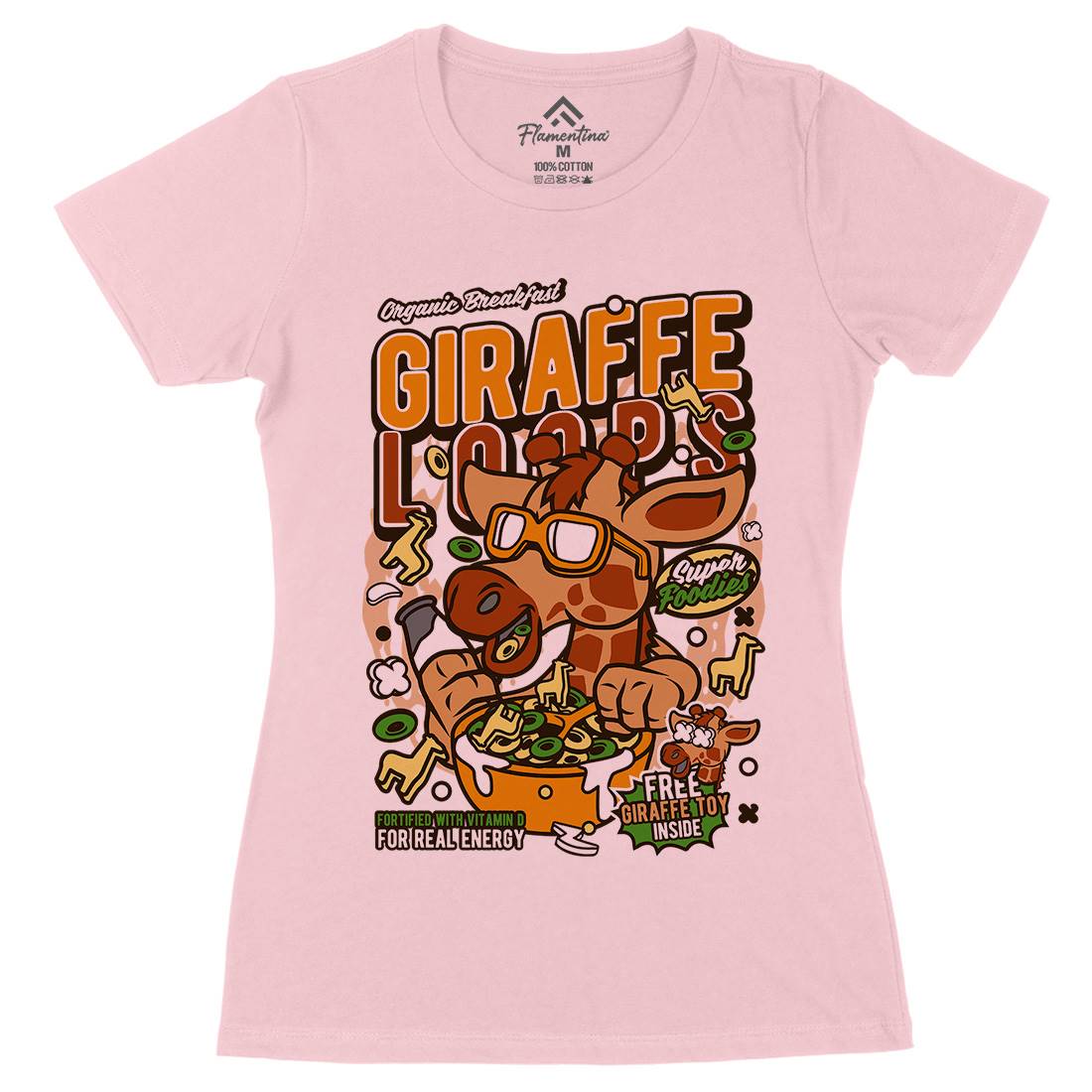 Giraffe Loops Womens Organic Crew Neck T-Shirt Food C553
