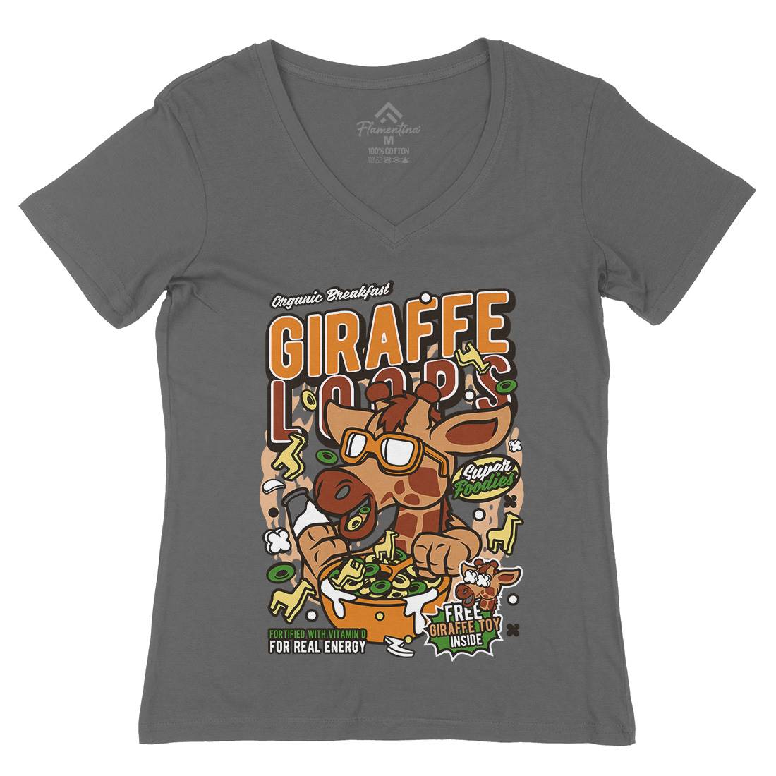 Giraffe Loops Womens Organic V-Neck T-Shirt Food C553
