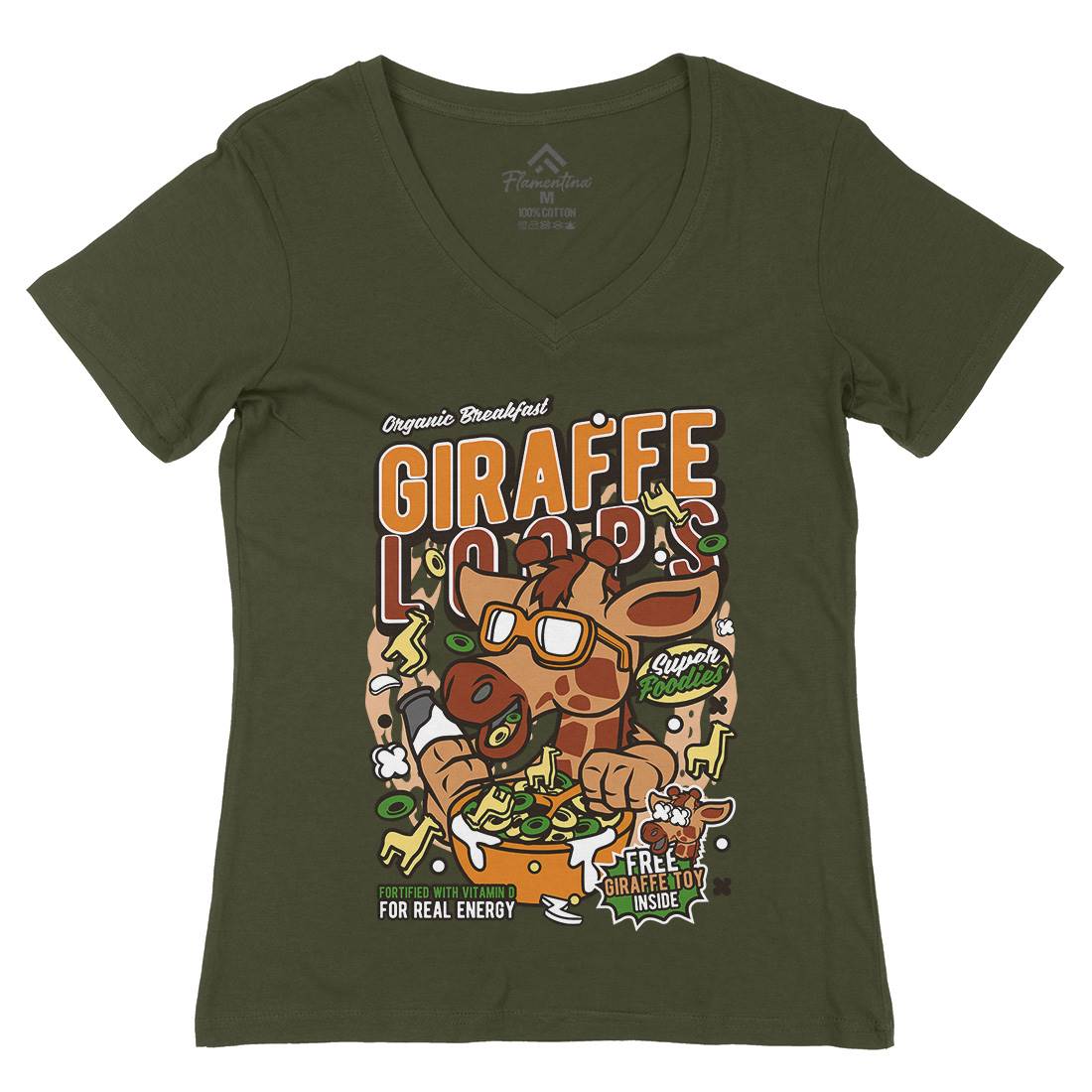 Giraffe Loops Womens Organic V-Neck T-Shirt Food C553