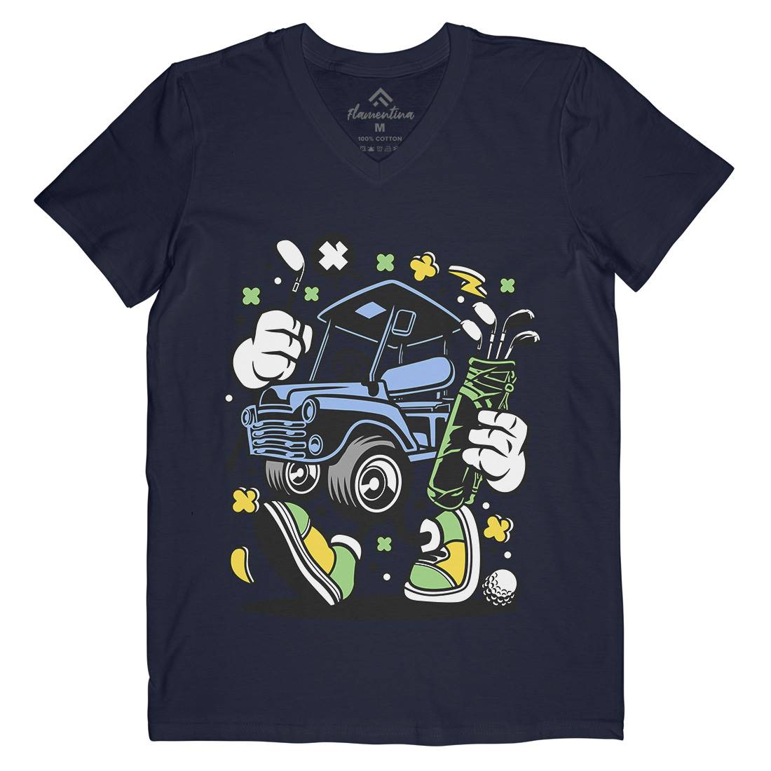 Golf Car Mens Organic V-Neck T-Shirt Sport C554