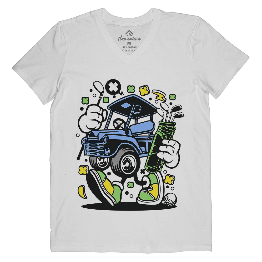 Golf Car Mens V-Neck T-Shirt Sport C554