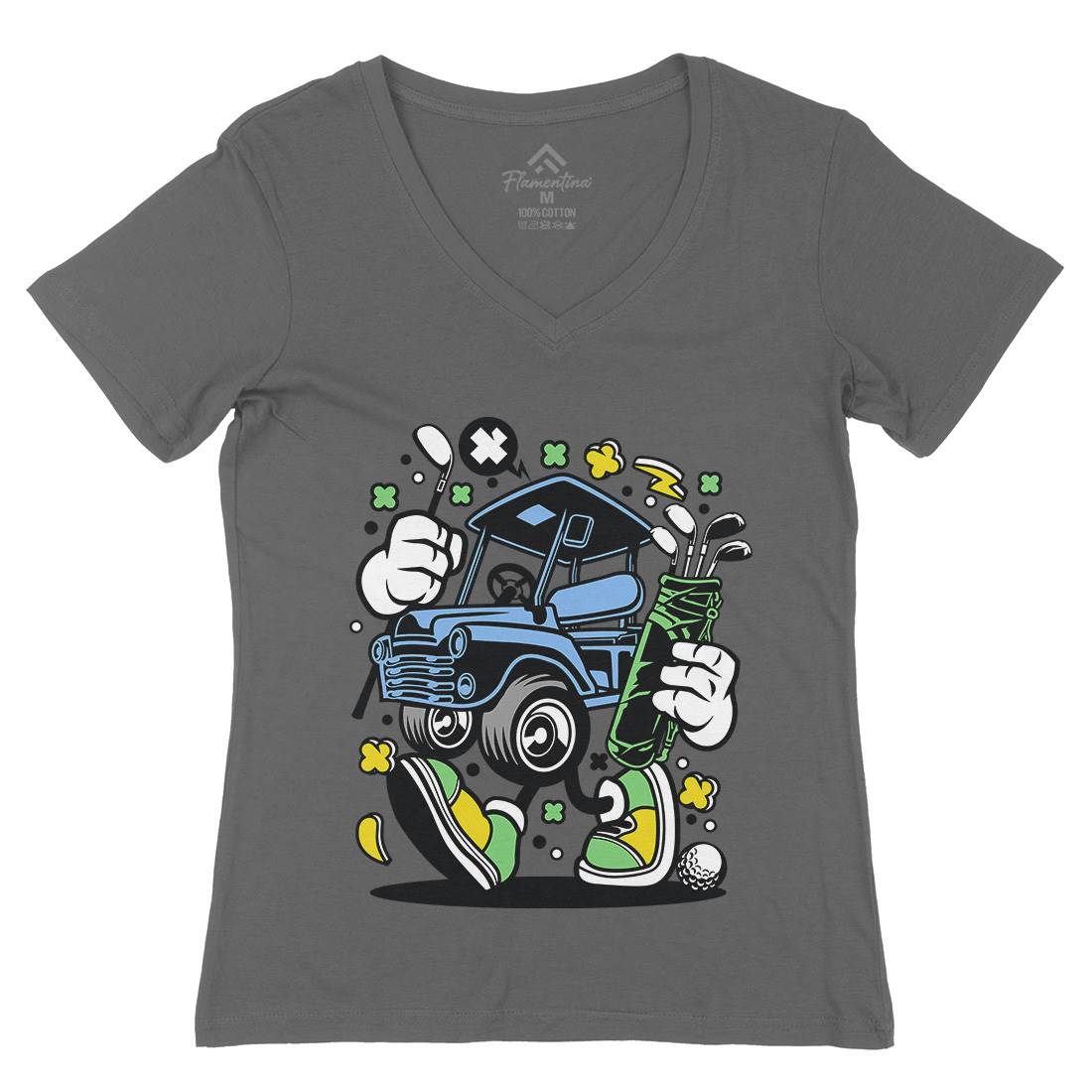 Golf Car Womens Organic V-Neck T-Shirt Sport C554