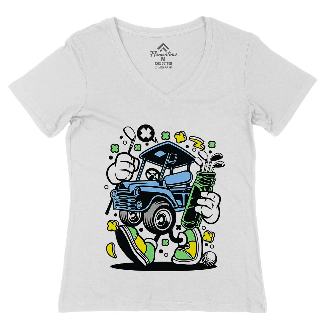 Golf Car Womens Organic V-Neck T-Shirt Sport C554