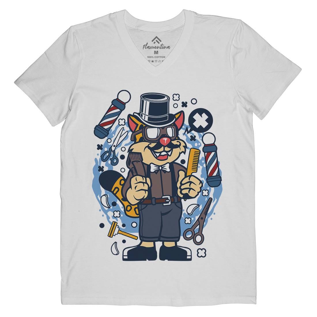 Hipster Leopard Mens Organic V-Neck T-Shirt Barber C557