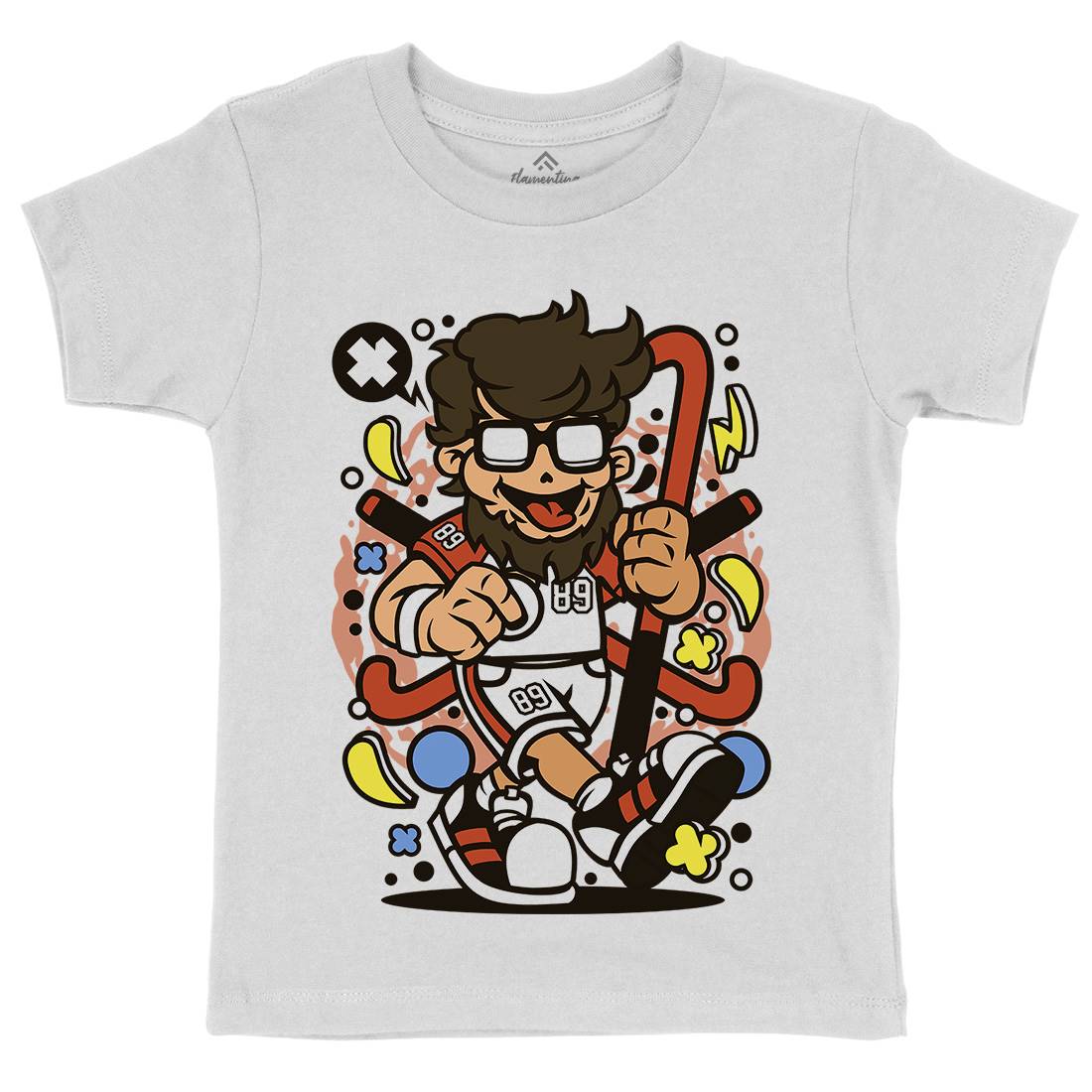 Hipster Field Hockey Kids Organic Crew Neck T-Shirt Sport C559