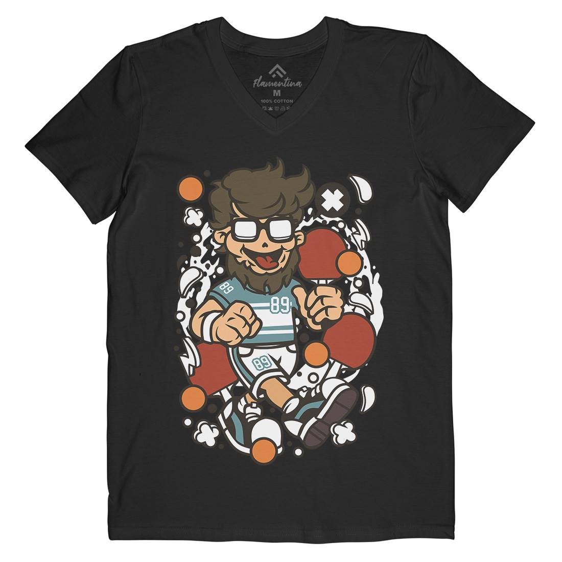 Hipster Ping Pong Mens Organic V-Neck T-Shirt Sport C564