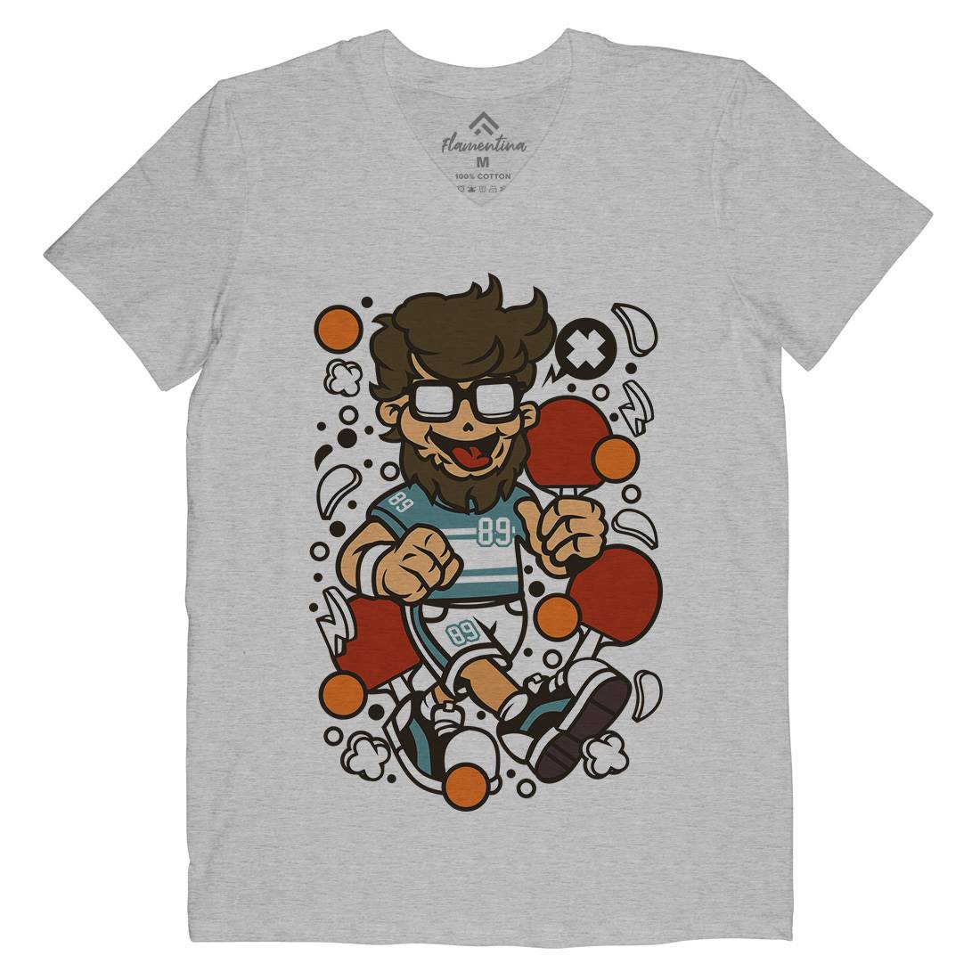 Hipster Ping Pong Mens Organic V-Neck T-Shirt Sport C564