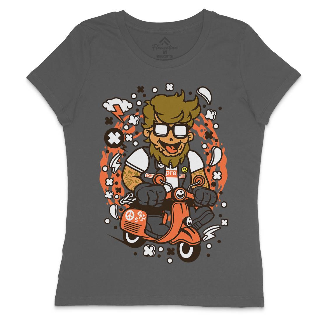 Hipster Scooter Womens Crew Neck T-Shirt Motorcycles C565