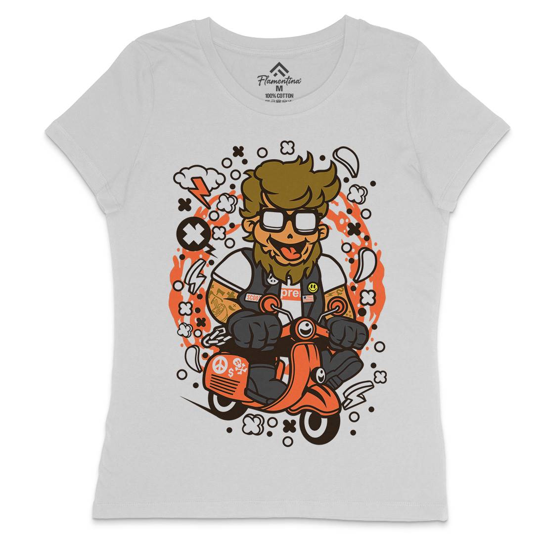 Hipster Scooter Womens Crew Neck T-Shirt Motorcycles C565