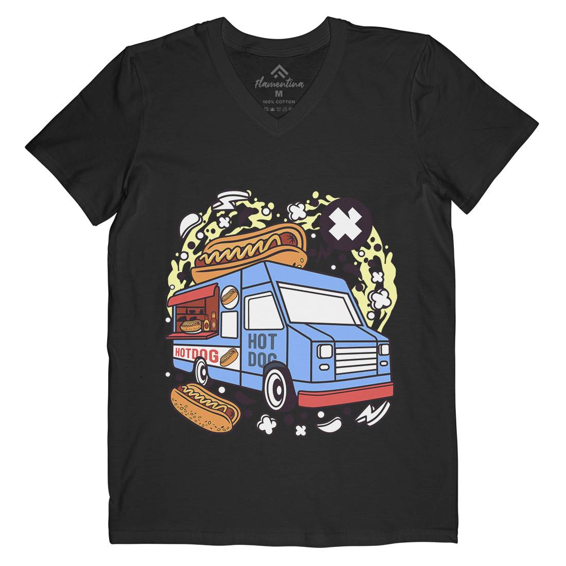 Hotdog Van Mens V-Neck T-Shirt Food C567