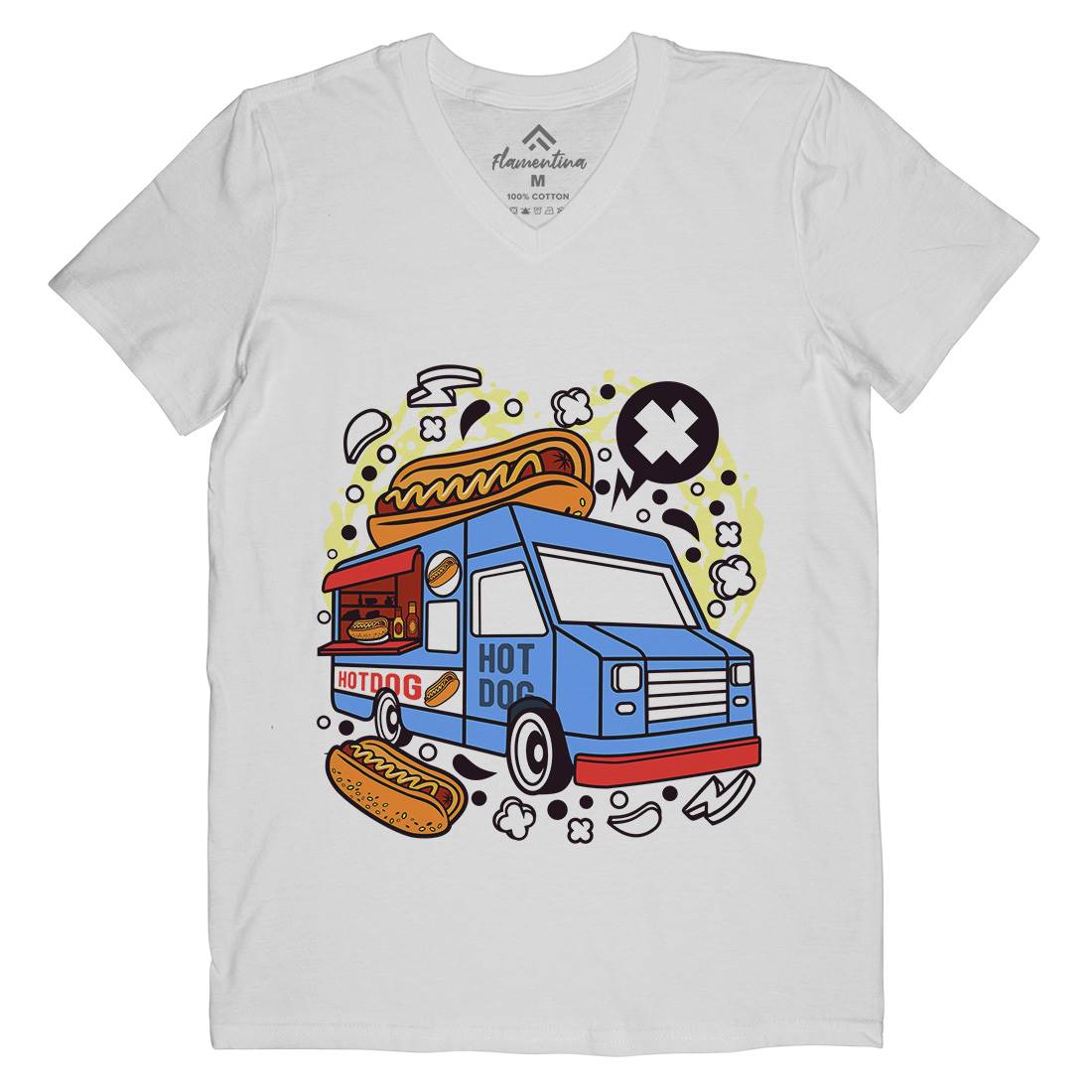 Hotdog Van Mens Organic V-Neck T-Shirt Food C567