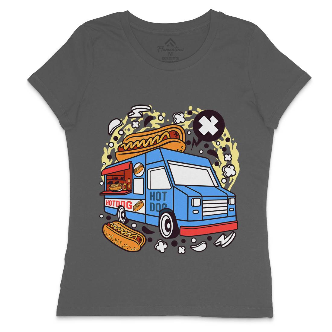 Hotdog Van Womens Crew Neck T-Shirt Food C567