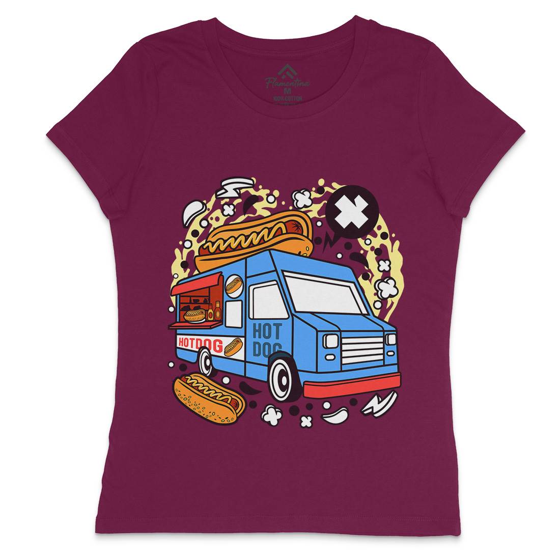Hotdog Van Womens Crew Neck T-Shirt Food C567