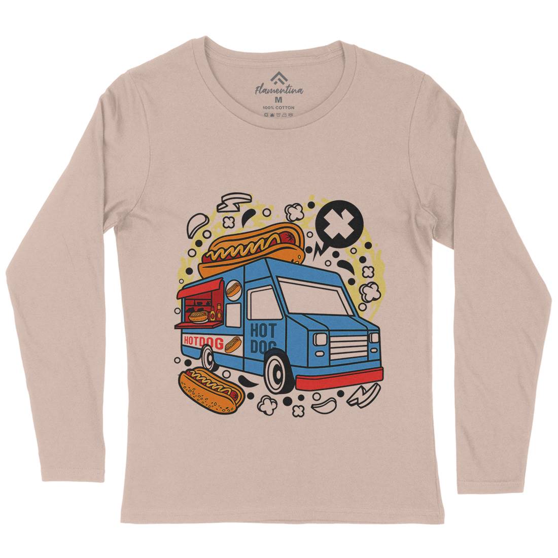 Hotdog Van Womens Long Sleeve T-Shirt Food C567