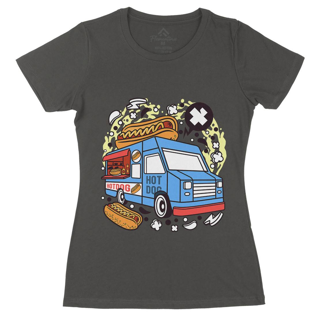 Hotdog Van Womens Organic Crew Neck T-Shirt Food C567