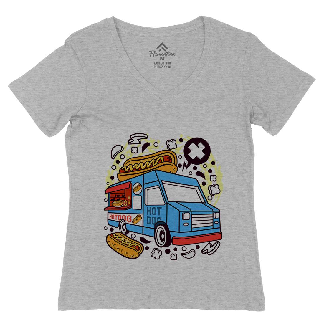 Hotdog Van Womens Organic V-Neck T-Shirt Food C567
