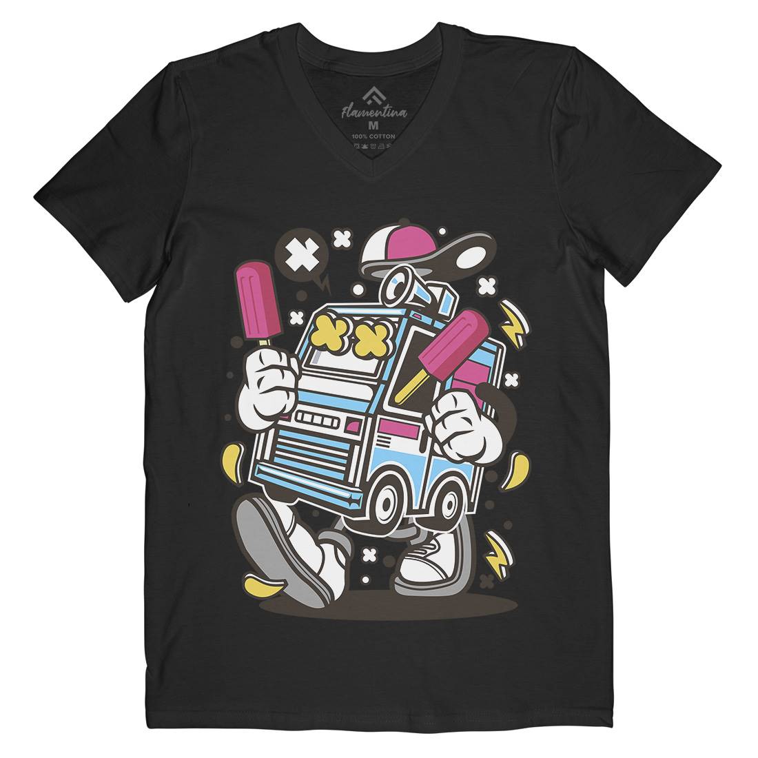 Ice Cream Truck Mens Organic V-Neck T-Shirt Food C568
