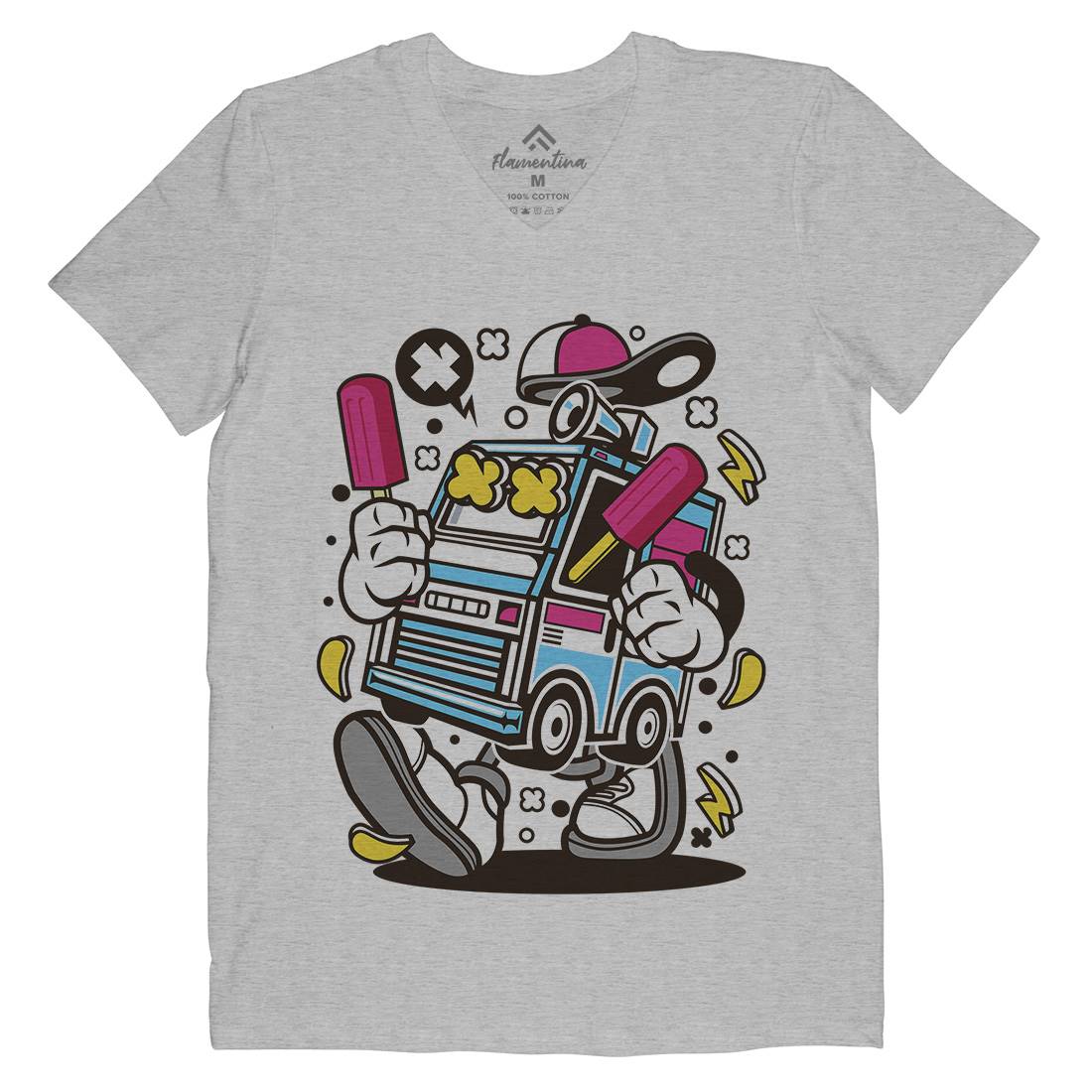 Ice Cream Truck Mens V-Neck T-Shirt Food C568
