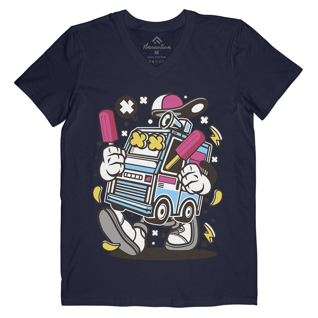 Ice Cream Truck Mens V-Neck T-Shirt Food C568