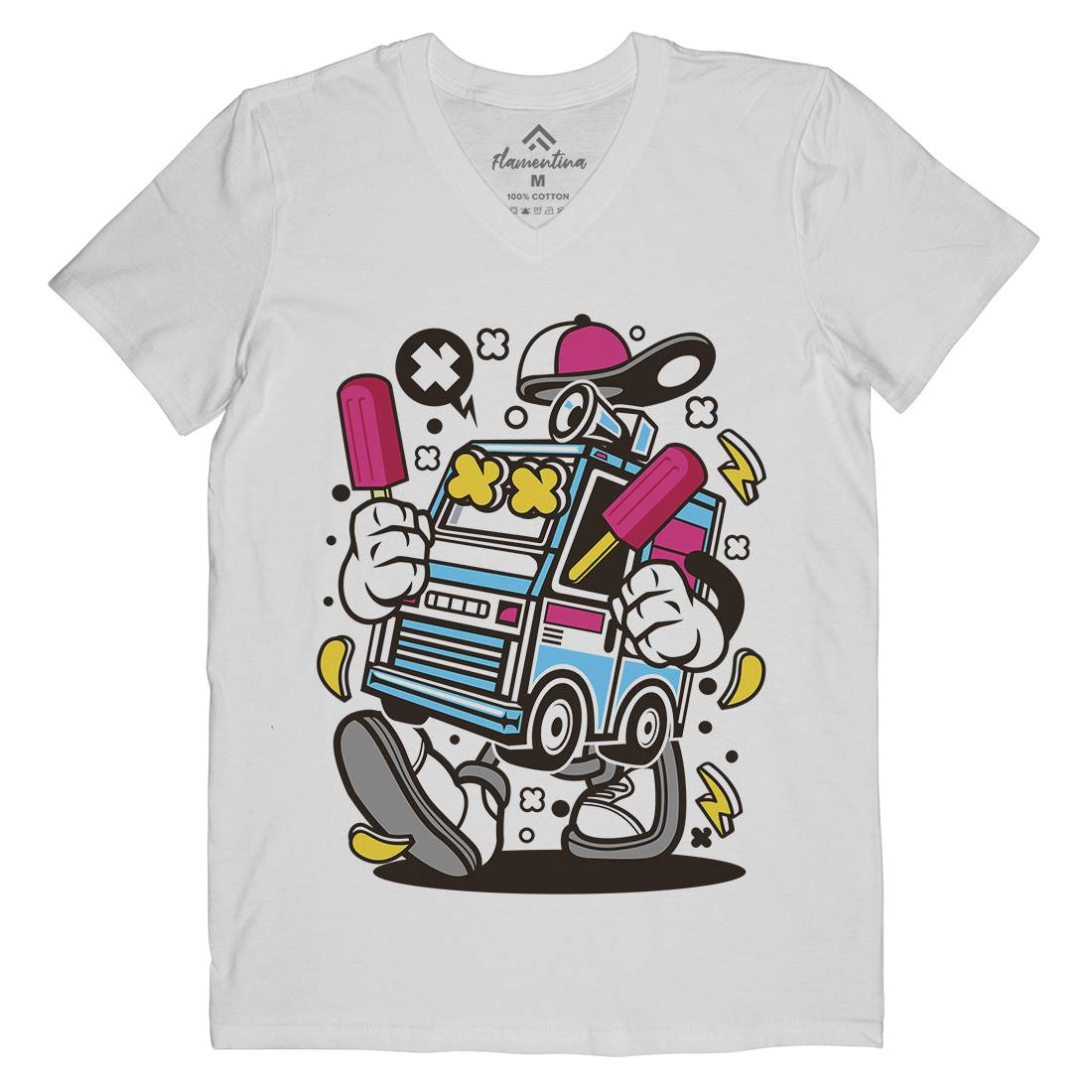 Ice Cream Truck Mens Organic V-Neck T-Shirt Food C568