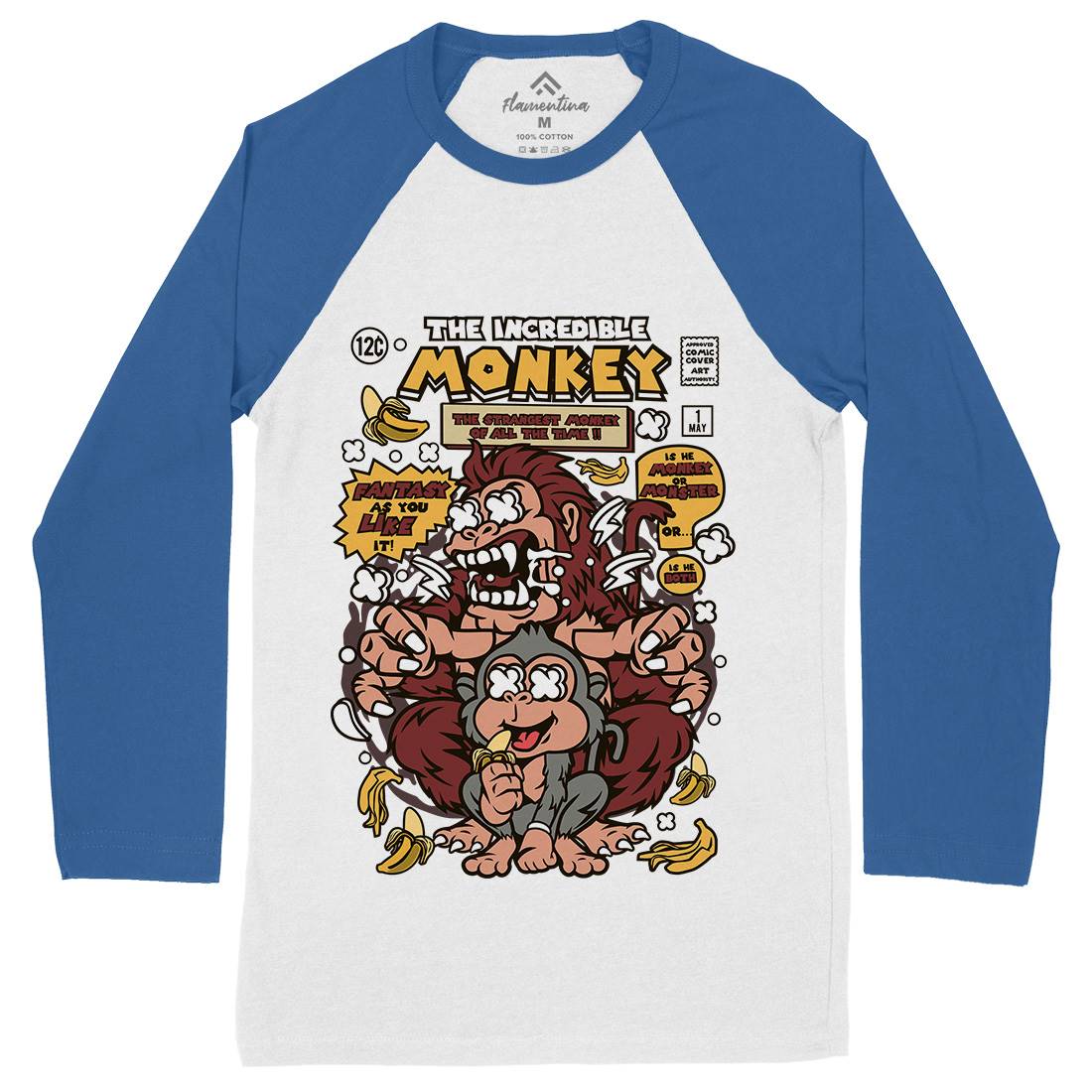 Incredible Monkey Mens Long Sleeve Baseball T-Shirt Animals C570