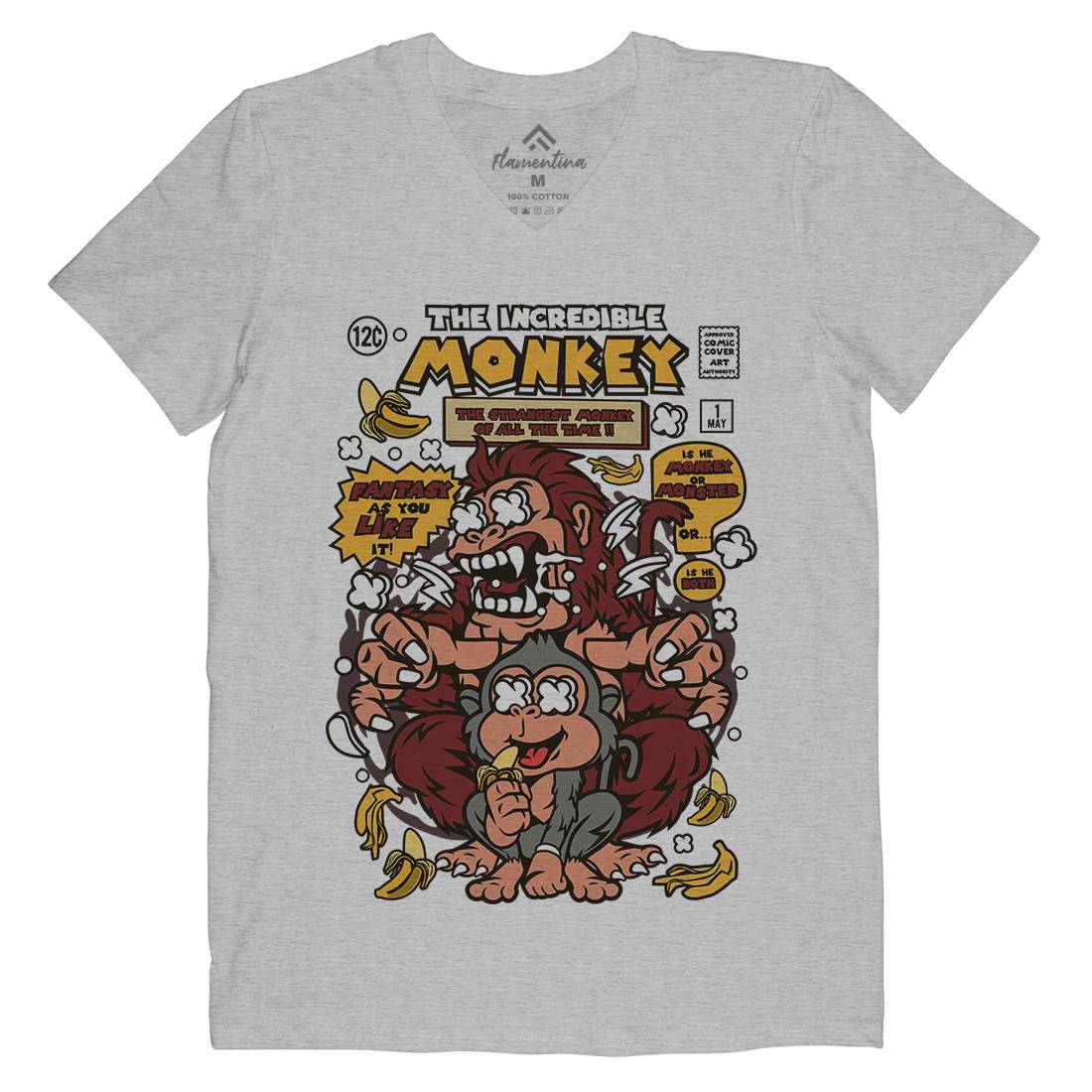Incredible Monkey Mens Organic V-Neck T-Shirt Animals C570