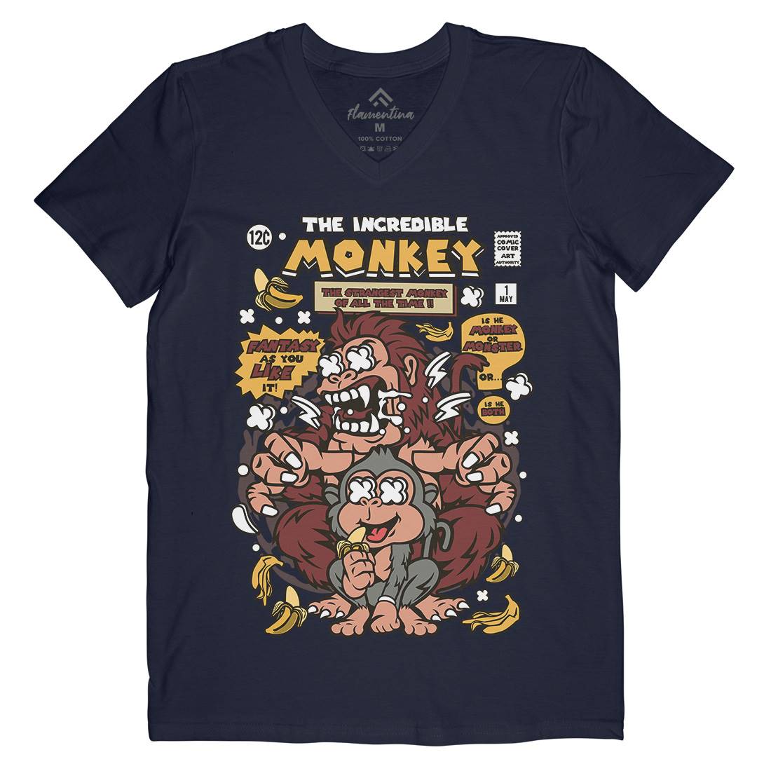 Incredible Monkey Mens Organic V-Neck T-Shirt Animals C570