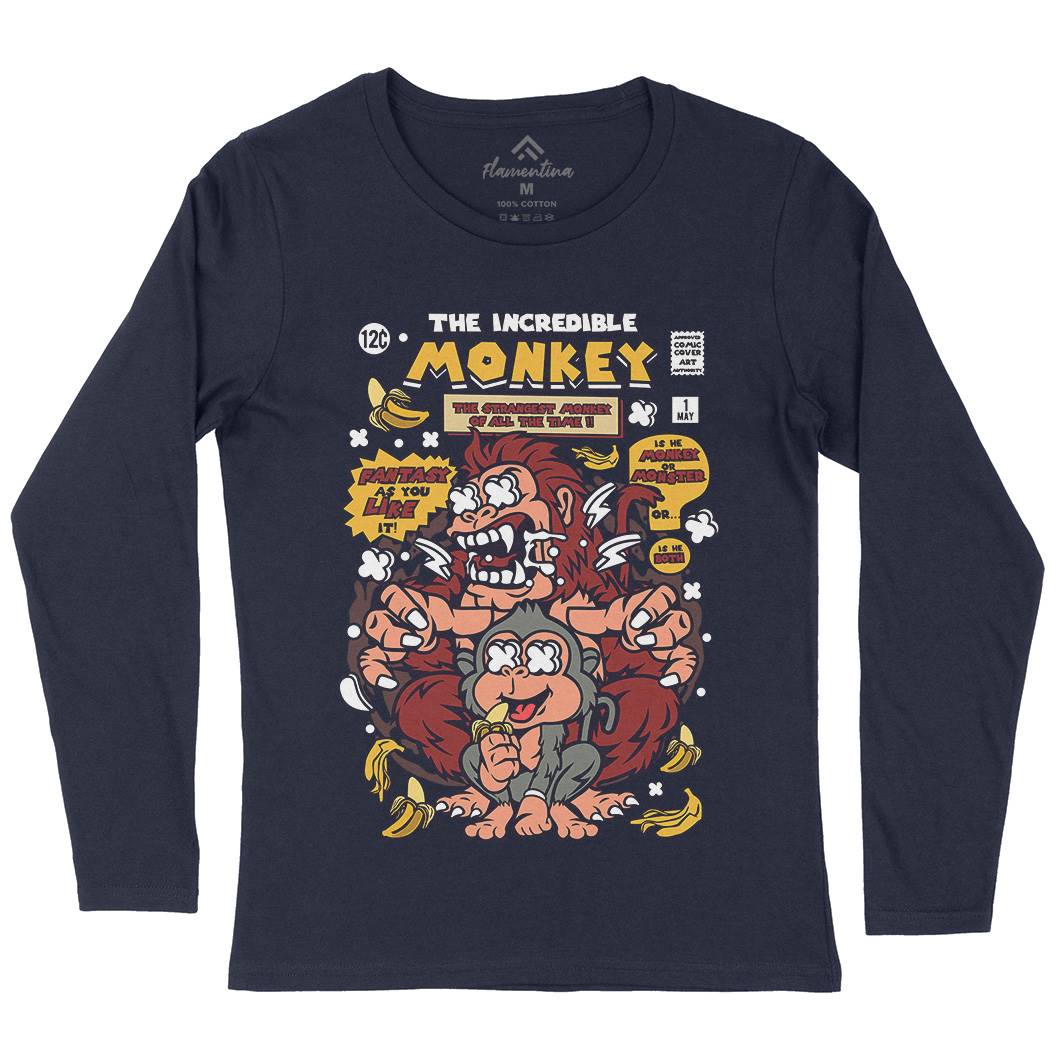 Incredible Monkey Womens Long Sleeve T-Shirt Animals C570