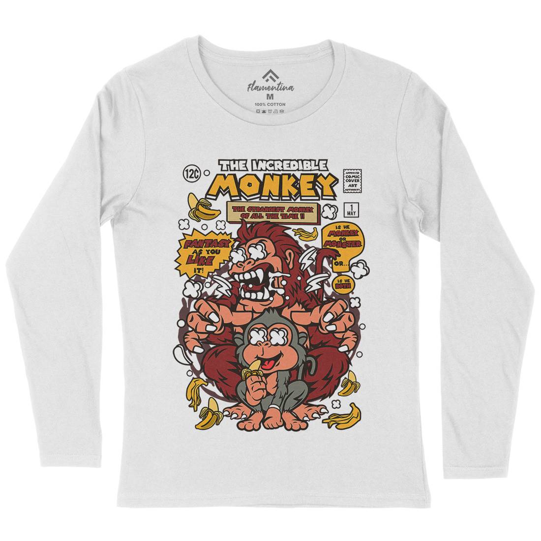 Incredible Monkey Womens Long Sleeve T-Shirt Animals C570