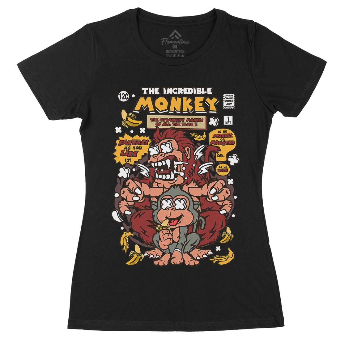 Incredible Monkey Womens Organic Crew Neck T-Shirt Animals C570