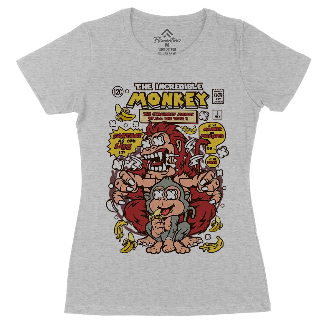 Incredible Monkey Womens Organic Crew Neck T-Shirt Animals C570