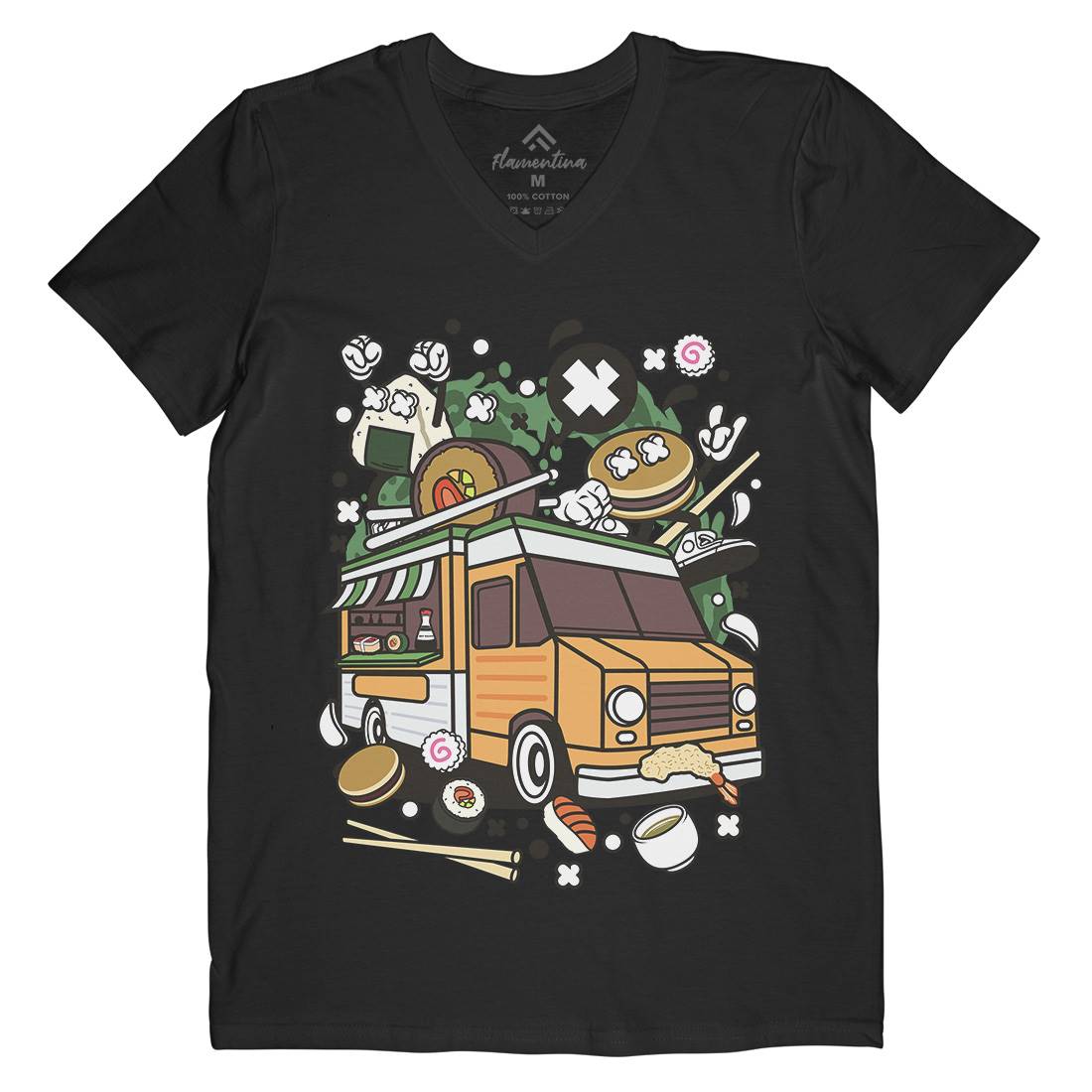 Japanese Van Mens Organic V-Neck T-Shirt Food C572