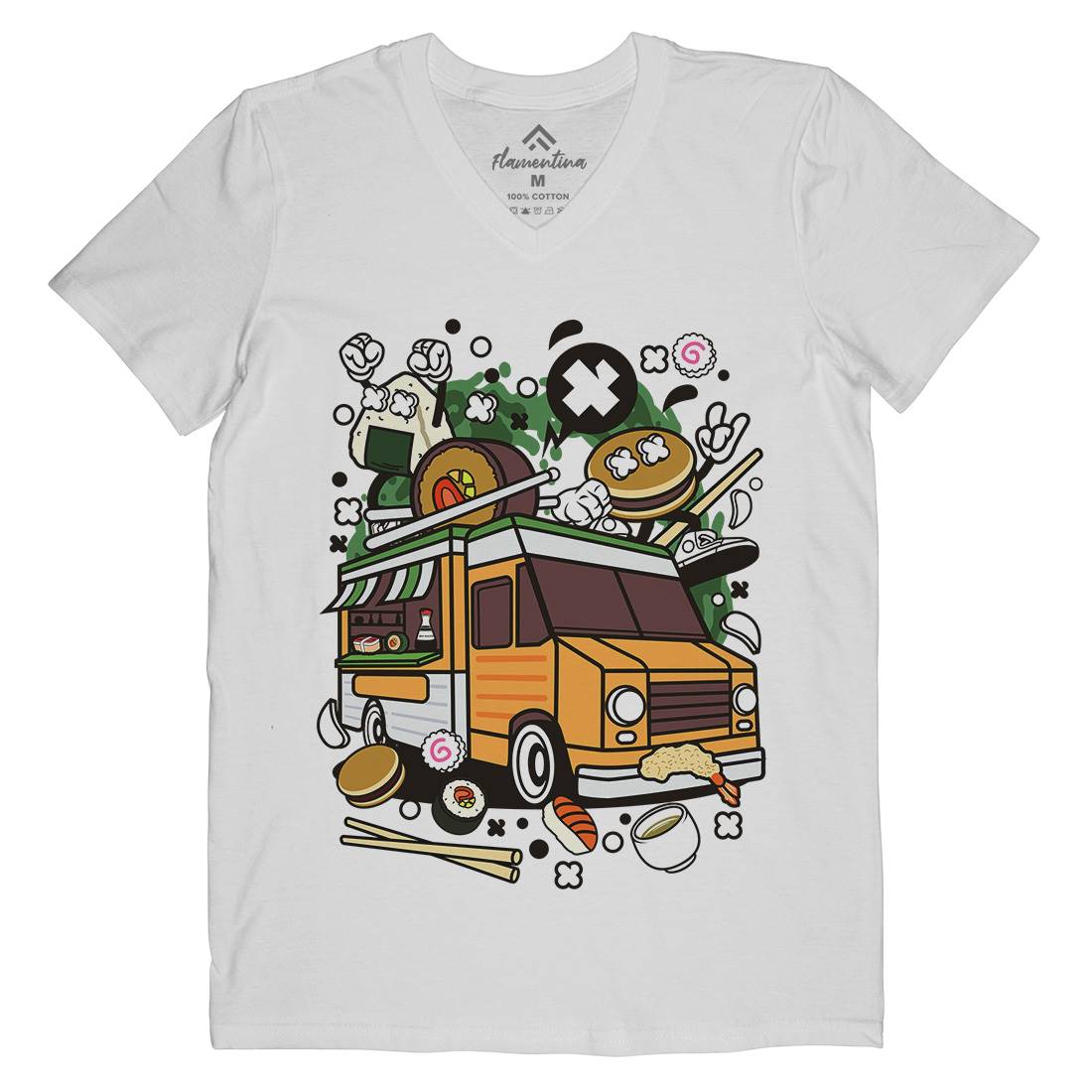 Japanese Van Mens V-Neck T-Shirt Food C572