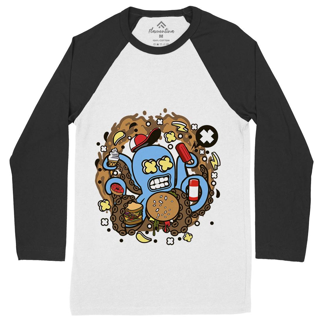 Junk Octopus Mens Long Sleeve Baseball T-Shirt Food C573