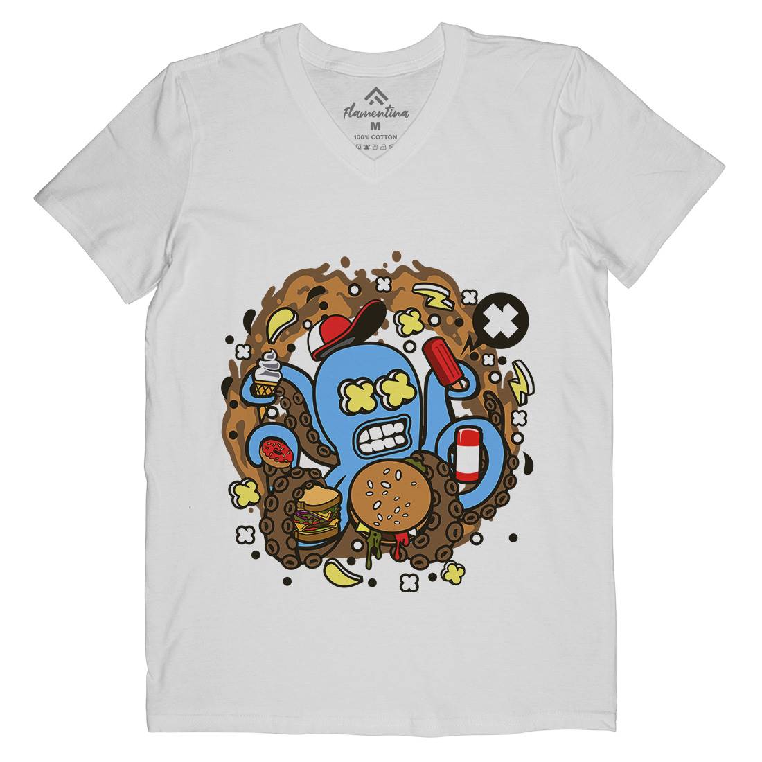 Junk Octopus Mens Organic V-Neck T-Shirt Food C573