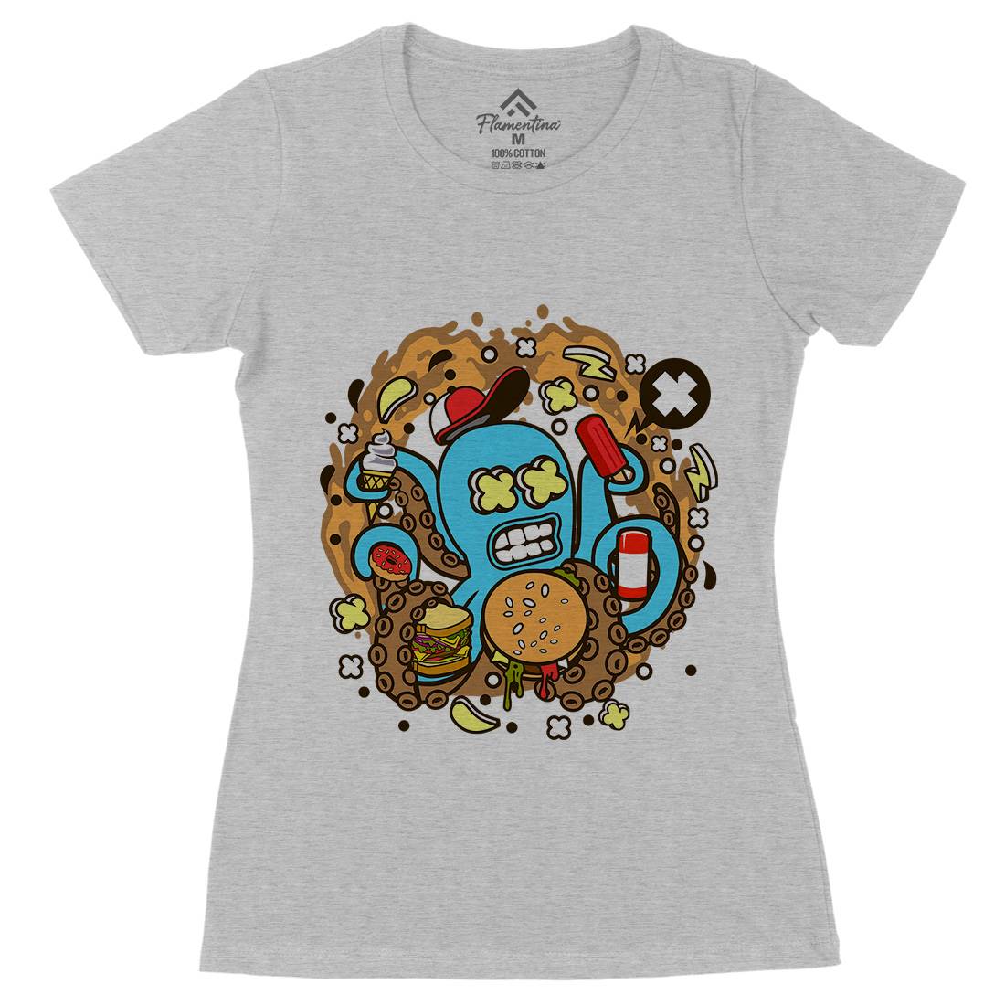 Junk Octopus Womens Organic Crew Neck T-Shirt Food C573