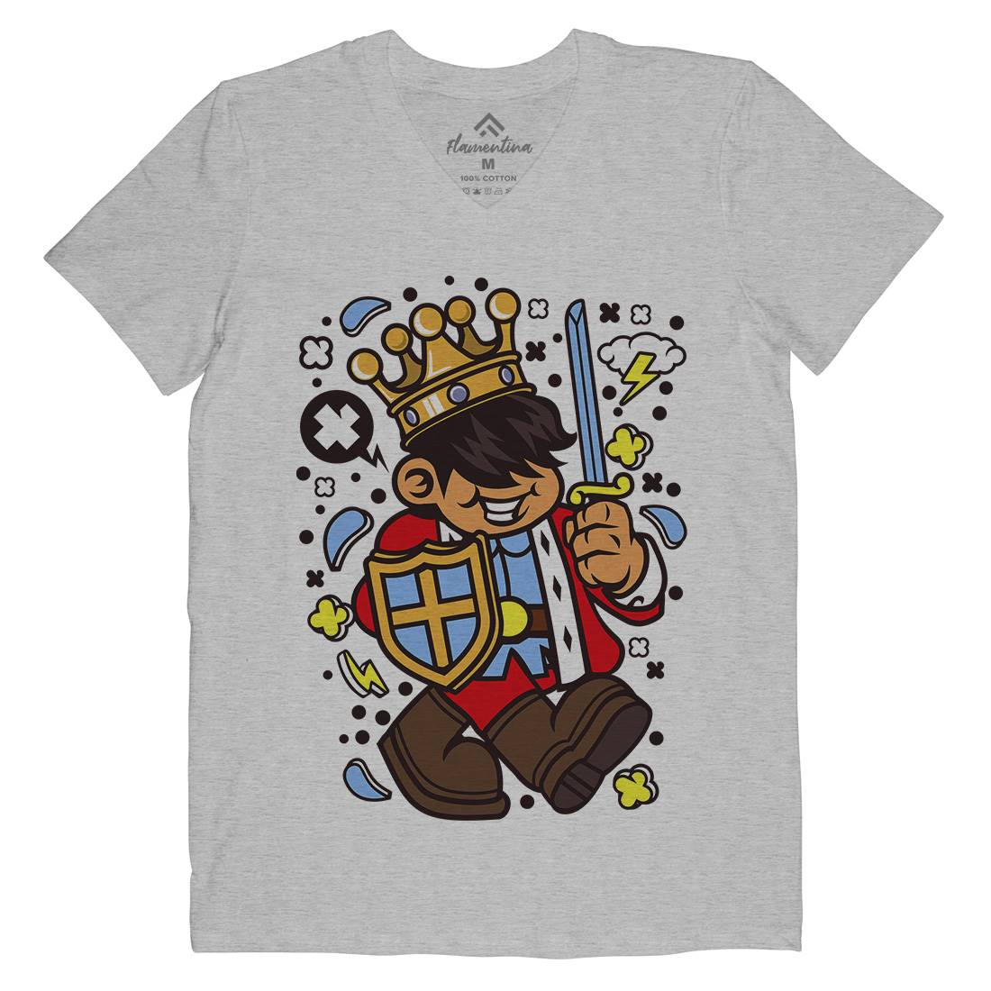 King Kid Mens Organic V-Neck T-Shirt Retro C574