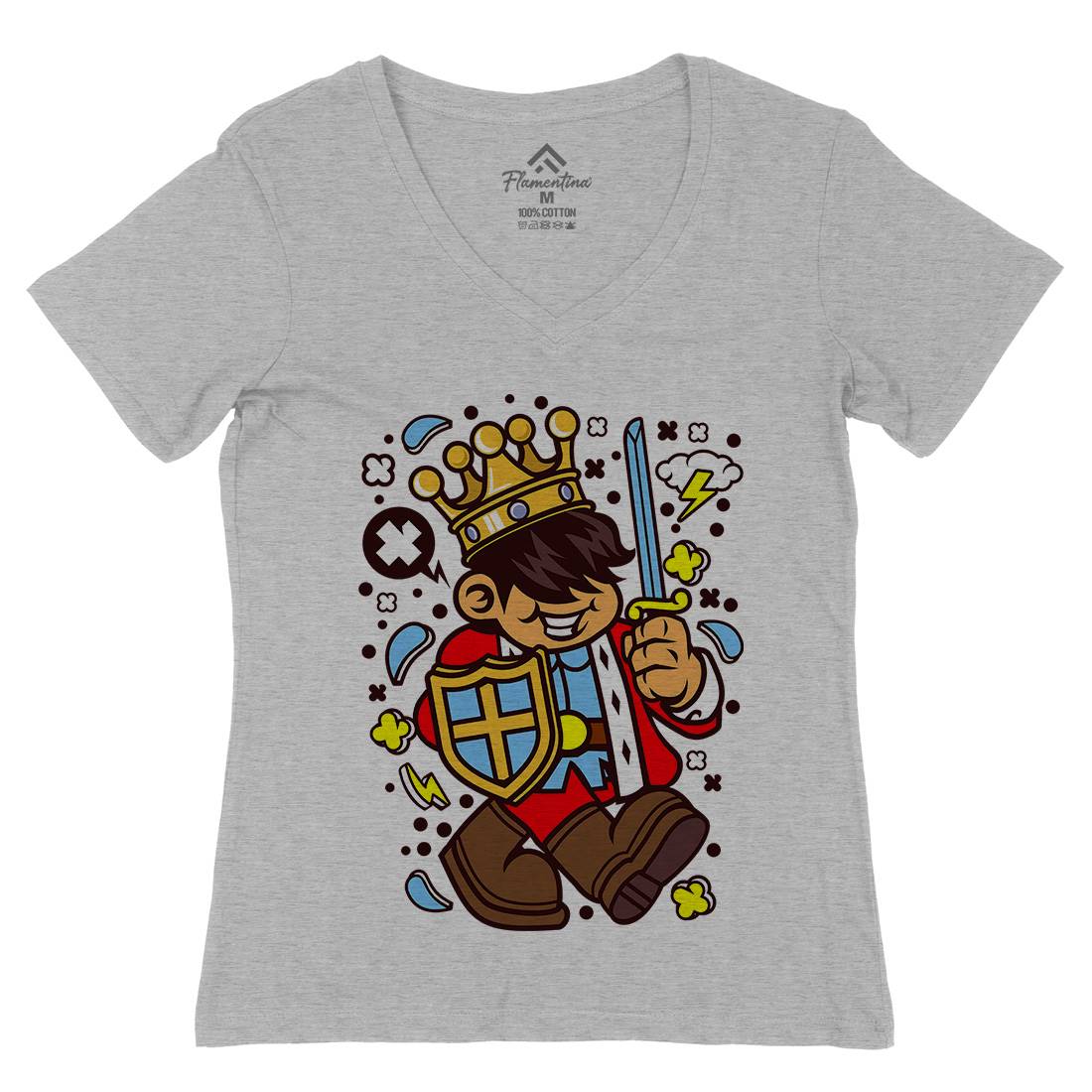 King Kid Womens Organic V-Neck T-Shirt Retro C574